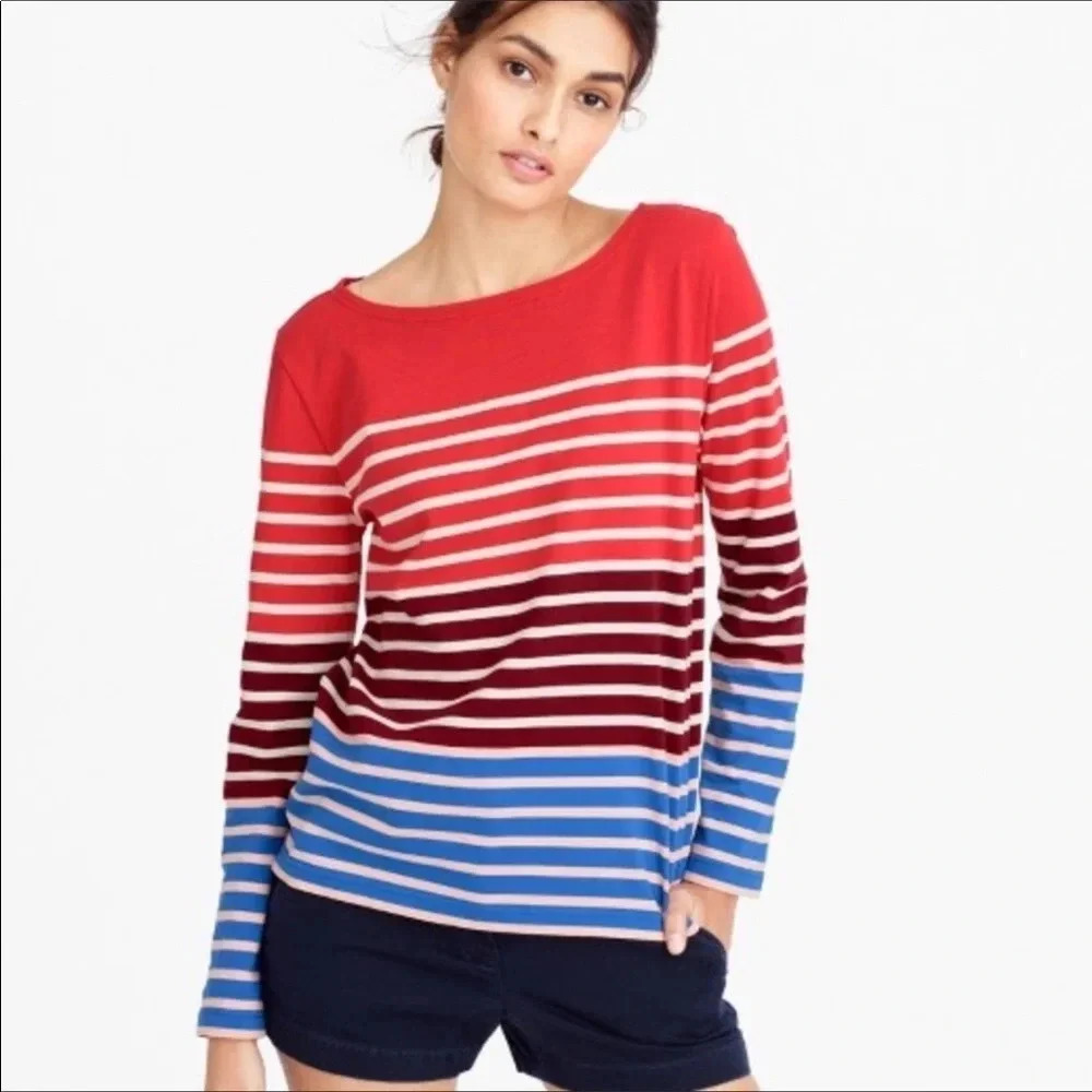 J. Crew Long Sleeve Multi Striped Tee Shirt Blouse